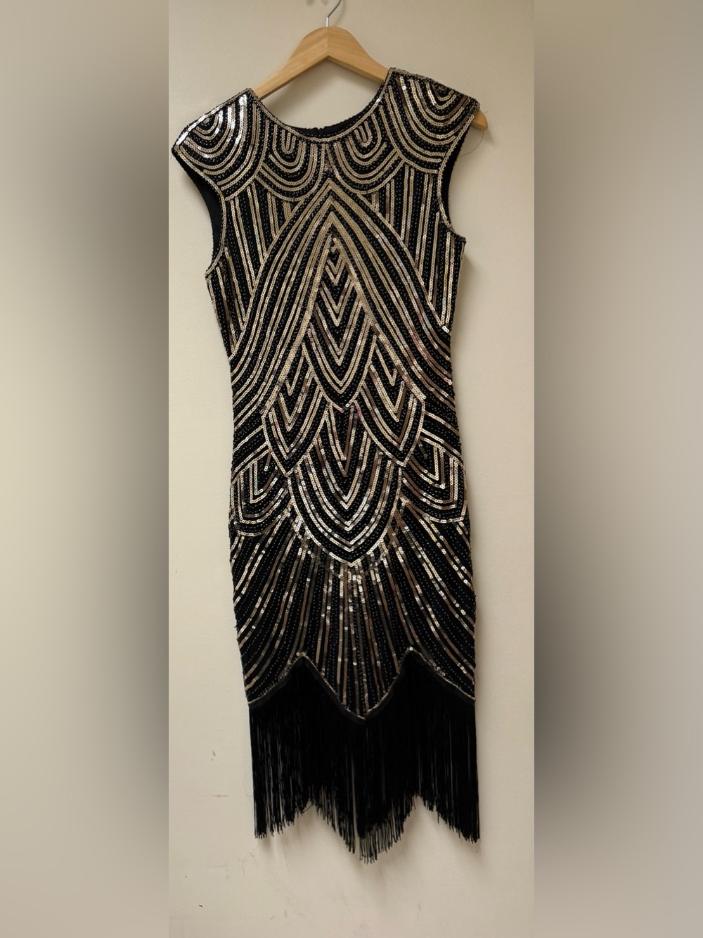Fundaisy Vintage Style 1920s Art Deco Sequin Fringe Flapper Dress 🔳